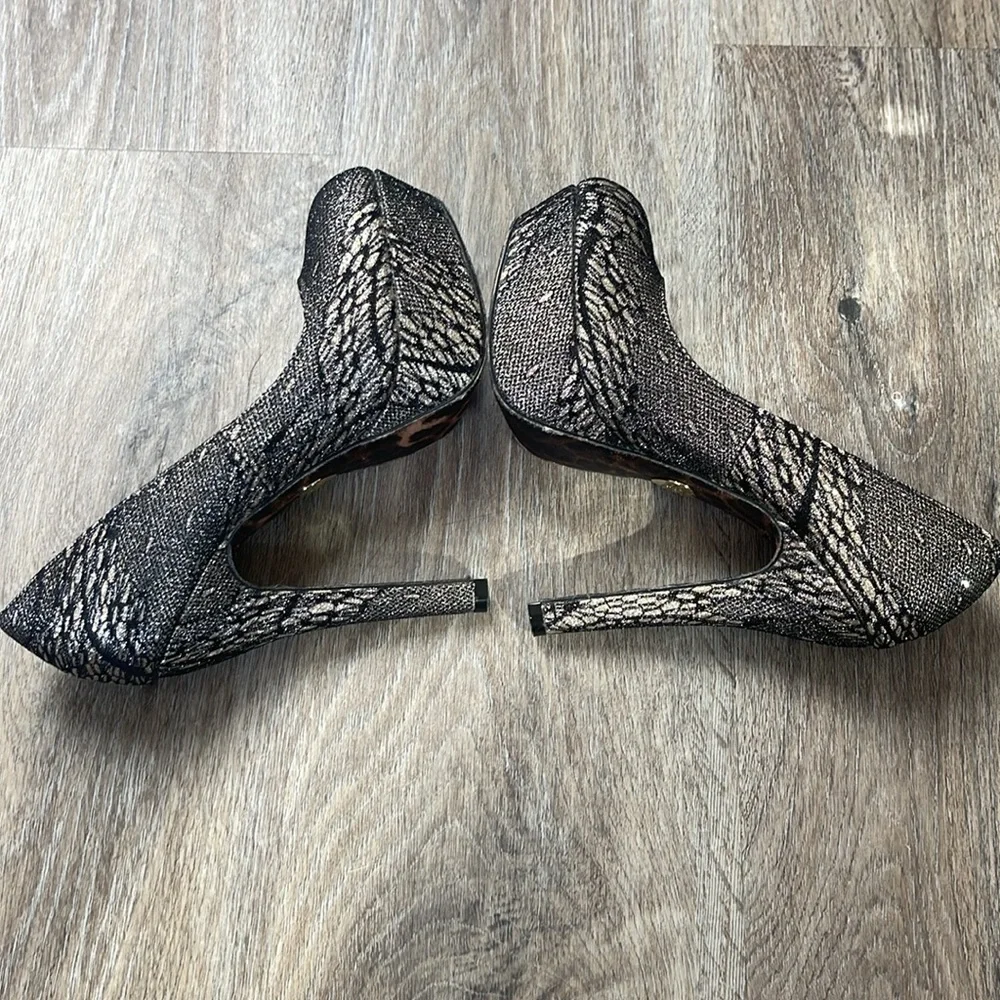 Betsey Johnson Black Lace Platform Heels Size 8 Medium